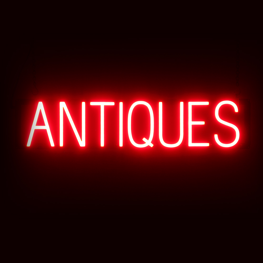 SpellBrite ANTIQUES Sign | Neon Antiques Sign Look, LED Light | 29.2&Prime; x 6.3&Prime;