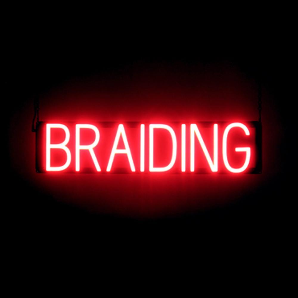 SpellBrite BRAIDING Sign | Neon Braiding Sign Look, LED Light | 27.0&Prime; x 6.3&Prime;