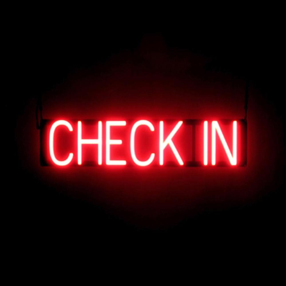 SpellBrite CHECK IN Sign | Neon Check In Sign Look, LED Light | 27.3″ x 6.3″