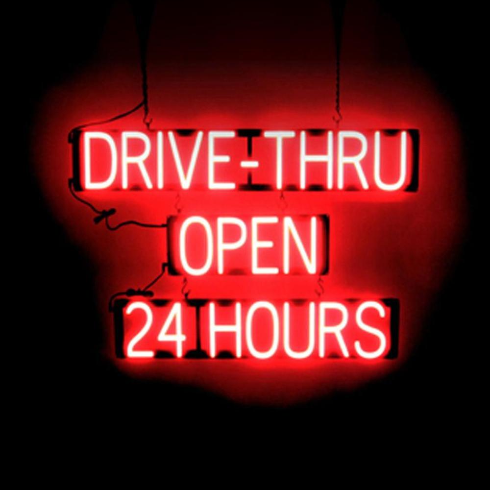SpellBrite DRIVE-THRU OPEN 24 HOURS Sign | Neon Look, LED Light | 35.1″ x 23.8″