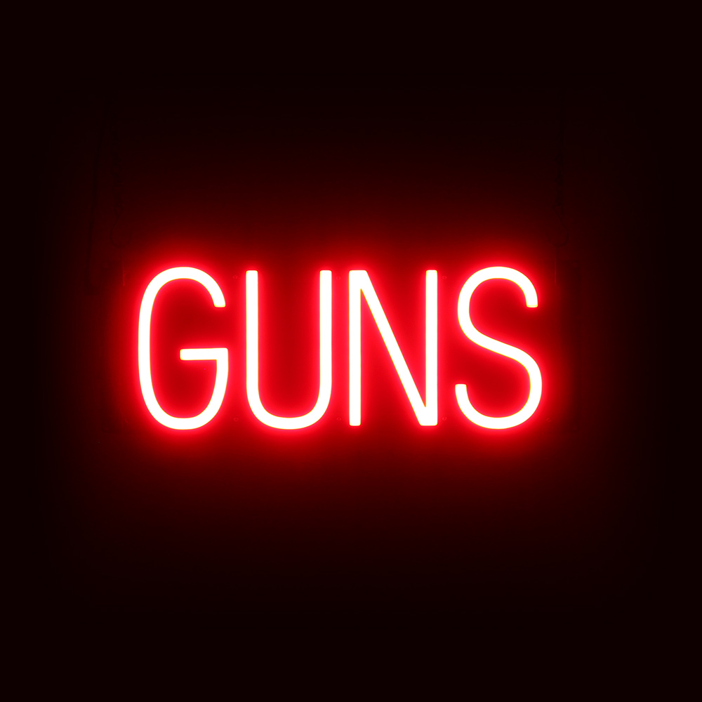 SpellBrite GUNS Sign | Neon Guns Sign Look, LED Light | 17.2″ x 6.3″