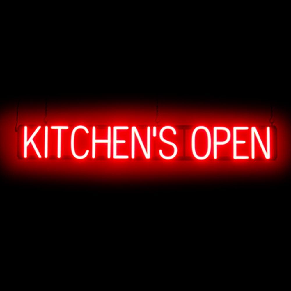 SpellBrite KITCHEN’S OPEN Sign | Neon Sign Look, LED Light | 46.3″ x 6.3″