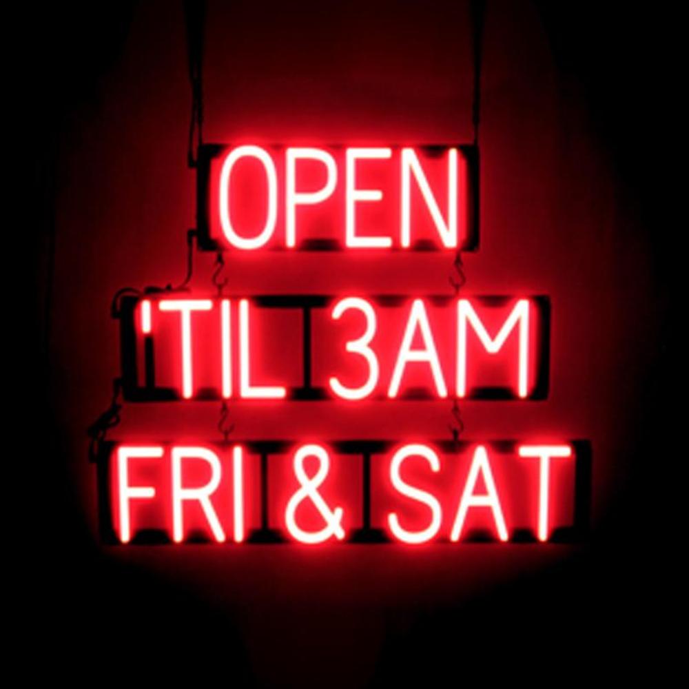 SpellBrite OPEN ‘TIL 3AM FRI & SAT Sign | Neon Look, LED Light | 29.7″ x 23.8″