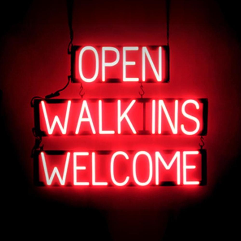 SpellBrite OPEN WALK INS WELCOME Sign | Neon Look, LED Light | 29.8&Prime; x 23.8&Prime;