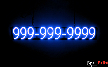 10 DIGIT PHONE NUMBER sign, featuring LED lights that look like neon phone number signs