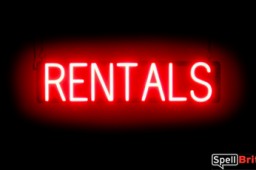 RENTALS sign, featuring LED lights that look like neon RENTAL signs