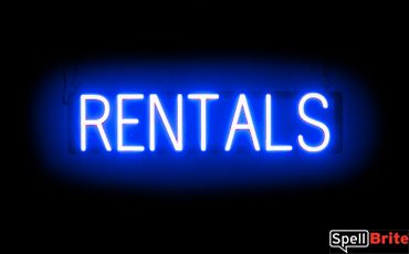 RENTALS sign, featuring LED lights that look like neon RENTAL signs