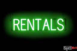 RENTALS sign, featuring LED lights that look like neon RENTAL signs