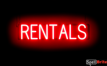 RENTALS sign, featuring LED lights that look like neon RENTAL signs