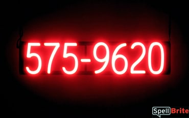 7 DIGIT PHONE NUMBER sign, featuring LED lights that look like neon phone number signs