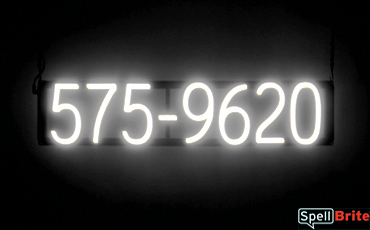 7 DIGIT PHONE NUMBER sign, featuring LED lights that look like neon phone number signs