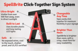 ndividual SpellBrite red letter with information about our signs’ safety, brightness, appearance, and durability.