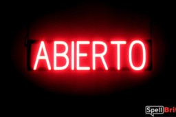 ABIERTO sign, featuring LED lights that look like neon ABIERTO signs