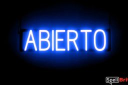 ABIERTO sign, featuring LED lights that look like neon ABIERTO signs