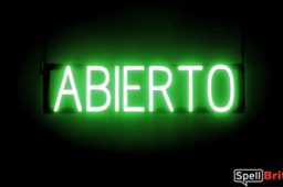 ABIERTO sign, featuring LED lights that look like neon ABIERTO signs