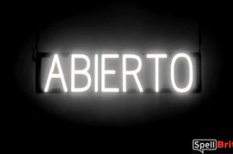 ABIERTO sign, featuring LED lights that look like neon ABIERTO signs
