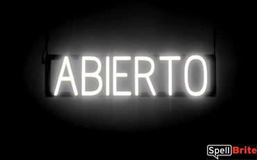 ABIERTO sign, featuring LED lights that look like neon ABIERTO signs