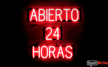 ABIERTO 24 HORAS lighted LED sign that uses interchangeable letters to make window signs