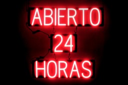 ABIERTO 24 HORAS lighted LED sign that uses interchangeable letters to make personalized signs