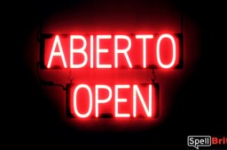 ABIERTO OPEN sign, featuring LED lights that look like neon ABIERTO OPEN signs