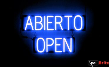 ABIERTO OPEN sign, featuring LED lights that look like neon ABIERTO OPEN signs