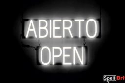 ABIERTO OPEN sign, featuring LED lights that look like neon ABIERTO OPEN signs