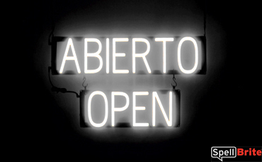 ABIERTO OPEN sign, featuring LED lights that look like neon ABIERTO OPEN signs