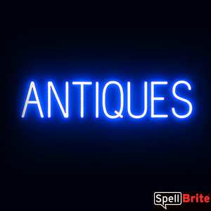 Blue LED ANTIQUES Sign, Neon Sign Look with LED Lights