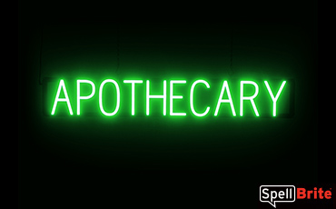 APOTHECARY sign, featuring LED lights that look like neon APOTHECARY signs