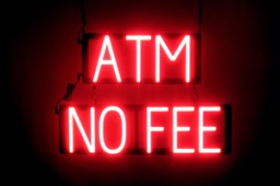 ATM NO FEE lighted LED sign that uses changeable letters to make business signs
