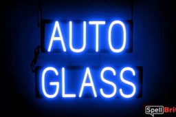 AUTO GLASS sign, featuring LED lights that look like neon AUTO GLASS signs