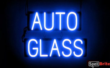 AUTO GLASS sign, featuring LED lights that look like neon AUTO GLASS signs