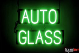 AUTO GLASS sign, featuring LED lights that look like neon AUTO GLASS signs