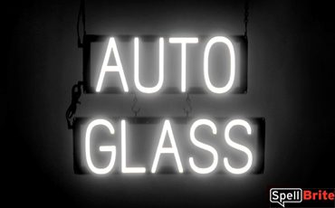 AUTO GLASS sign, featuring LED lights that look like neon AUTO GLASS signs