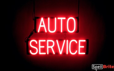 AUTO SERVICE LED Sign in Red, Neon Look