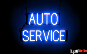 AUTO SERVICE sign, featuring LED lights that look like neon AUTO SERVICE signs