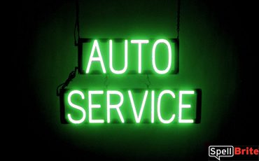 AUTO SERVICE sign, featuring LED lights that look like neon AUTO SERVICE signs