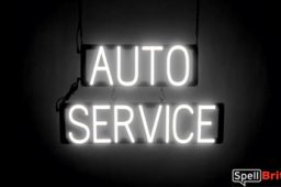 AUTO SERVICE sign, featuring LED lights that look like neon AUTO SERVICE signs