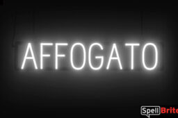 Affogato sign, featuring LED lights that look like neon Affogato signs