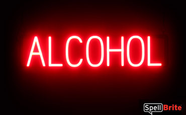 ALCOHOL sign, featuring LED lights that look like neon ALCOHOL signs