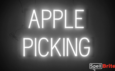 APPLE PICKING sign, featuring LED lights that look like neon APPLE PICKING signs