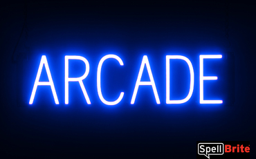 ARCADE sign, featuring LED lights that look like neon ARCADE signs