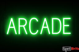 ARCADE sign, featuring LED lights that look like neon ARCADE signs