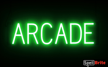 ARCADE sign, featuring LED lights that look like neon ARCADE signs