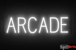 ARCADE sign, featuring LED lights that look like neon ARCADE signs