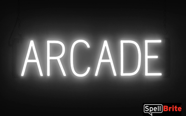 ARCADE sign, featuring LED lights that look like neon ARCADE signs