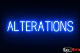 Alterations sign, featuring LED lights that look like neon Alterations signs