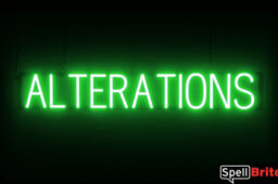 Alterations sign, featuring LED lights that look like neon Alterations signs