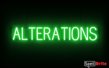 Alterations sign, featuring LED lights that look like neon Alterations signs