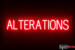 Alterations sign, featuring LED lights that look like neon Alterations signs